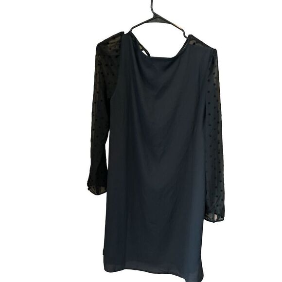 ModCloth Women's Navy Blue Shift Dress Polka Dot Mesh Sleeves‎ Size Large - Picture 1 of 10